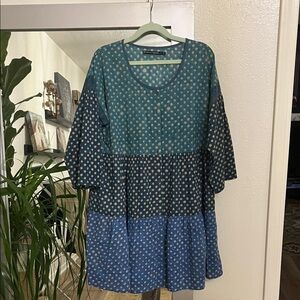 Gudrun Sjoden Teal and Navy Polka Dot Dress